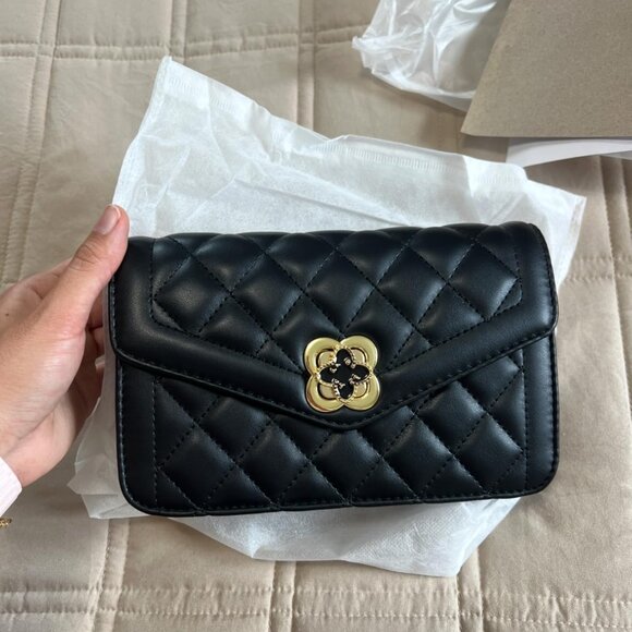 Neiman Marcus Black Quilted Leather Crossbody Bag - Picture 1 of 4